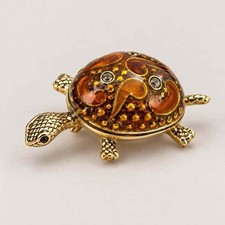 Vintage KJL Turtle Brooch Gold Tone Amber Enamel Kenneth Lane Pin picture