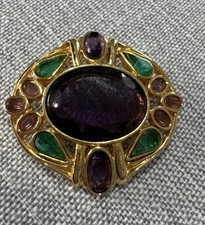 David Grau Purple Green Glass Stone Brooch picture
