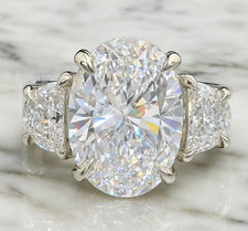 6Ct Oval Cut Lab Grown Diamond Three Stone Engagement Ring 14K White Gold IGI picture