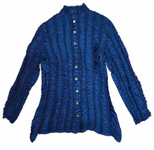 Yoshiki Hishinuma Women’s Blue Textured High Neck Long Sleeve Button Front picture