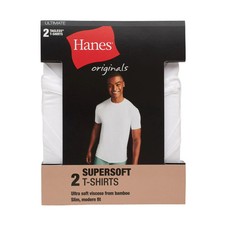 Hanes Originals Ultimate Men's SuperSoft Crewneck Undershirt  White  2-Pack picture
