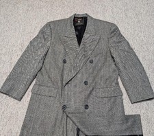 vintage USA made TWEED double breasted coat 44R gray herringbone OVERCOAT hsm picture