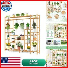 COSTWAY Bamboo Plant Stand 2-In-1 High-Low Corner Shelf Natural Indoor Outdoor picture