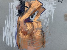 Pastel Portrait Cubism Figure Painting On 9”x12” Paper Modern Original Signed picture