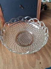 Vintage IMPERIAL Glass Ohio CROCHETED CRYSTAL Lace Edge 10” Serving Bowl, Mint  picture