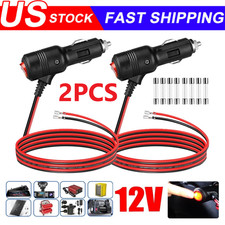 2pcs 12-24V Fused LED Car Cigarette Lighter Plug Socket Cable Adapter w/ Switch picture