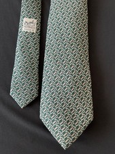 Vintage Hermes Paris Silk Tie, Cravatte, green, made in France picture