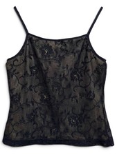 Vintage 90s Black Floral Mesh Lace Cami Top Express Tricot M picture