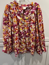 Maeve Anthropologie XL Mushroom Print Blouse Pink Orange Cottagecore Boho EUC picture