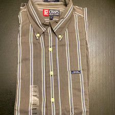 Chaps Ralph Lauren Men's Button-Down Button-Up Shirt Striped Gray White Blue L picture