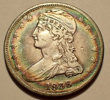 1838 Reeded Edge Capped Bust Half Dollar, Sweet Peripheral Rainbow Toning, VF/XF picture