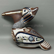 Mexico Tonala Pottery Large Pelican Bird Signed J Santana Folk Art 13.5