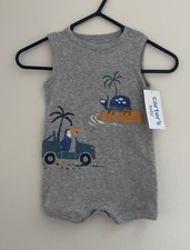 Carters Baby Boys Cute Turtle Tropical Cotton Sleeveless Romper Gray NB NWT picture