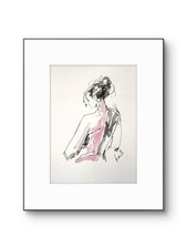 SAMATOWIC Original 9x12 Modern Seated Woman Back View Painting Signed Paper picture