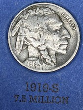 1919 S Buffalo Nickel 5c Choice VF Grade Full Horn Semi-Key Date picture