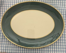 Flintridge China Sylvan California Teal Green 14” Platter. Teal Green. Gold Trim picture