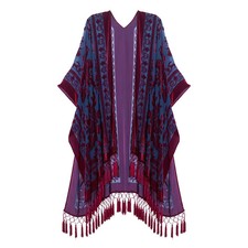 WeHello Womens Boho Burnout Velvet Kimono Long Cover Up Tassel Cardigan Shawl picture