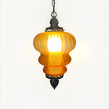 Mid-Century Modern Vintage Amber Glass Swag Lamp, EF & EF Industries picture