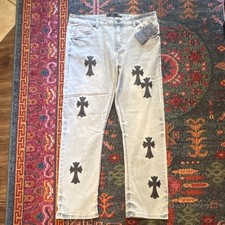 Rebel Vengeance Men’s Cross Patch Jeans – Light Wash – NWT picture