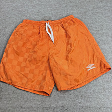 Umbro Mens Shorts Medium Orange Soccer Running Checks Lined Vintage Satin Nylon picture