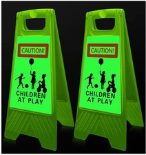 2pcs Reflective Kids at Play Sign Double Sided 24in Portable Handle Green picture
