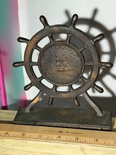1927 USS Constitution Relic Bookend Old Ironsides Salvaged Copper Ship Wheel picture