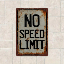 CIFbuy Vintage No Speed Limit 2D Flat Metal Sign Rustic Iron Wall Mounted Plaque picture