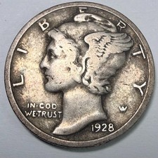 1928 D MERCURY SILVER DIME ACTUAL 90% SILVER COIN SHOWN #12697 picture