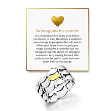 Inspirational Adjustable Ring - Swim Against the Current - Pure Silver & Stainle picture