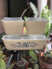 Pyrex Vintage Homestead Beige speckled Refrigeration Storage Dish Set W/Lids  picture