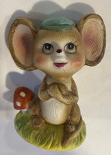 Vintage Ceramic Mouse Figurine Mushroom Woodland Big Ears Nightcap Cute 4.5” picture