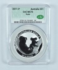2011 P Australia 1 Dollar Silver Koala MS70 CAC CACg picture