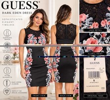 GUESS Dark Eden Dress Women’s S Black Floral Lace Sleeveless Bodycon NWT picture