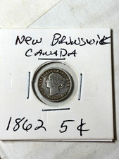 1862 New Brunswick Canada 5c Silver Coin 0.925 Fineness KM-6 Victoria picture