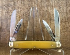 Vintage German Eye 3 Eye Congress Knife Old Yellow 4 Blade 3 1/2” Germany picture
