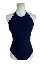 J. McLaughlin Navy Scallop Trim Halter One Piece Swimsuit 10 picture