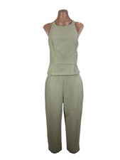 Vintage 90s y2k City Triangles Beige Olive 2pc Pant Tank Suit Set Office Career picture