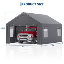 12x20FT Heavy Duty Portable Carport with Roll-Up Windows and Removable Sidewalls picture