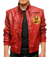 The Karate Kid Johnny Lawrence Cobra Kai Red Leather Jacket Bomber Jacket Coat picture
