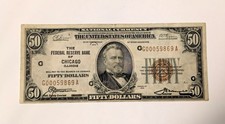 1929 Series $50 National Currency Federal Reserve Banknote Chicago - B229 picture