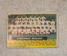 1956 Topps #90 Cincinnati Redlegs Team No Date Name Centered White Back Vintage picture