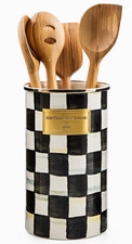 MacKenzie-Childs Courtly Check Hand Painted Black White  Utensil Holder picture