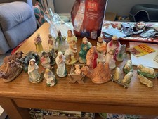 26 Pc Vintage Chalkware Nativity Set, JMJ,Kings, Angel, Animals, Shepherd Jesus picture