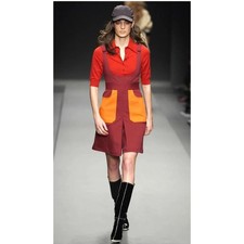 Miu Miu Mod Vintage Burgundy Orange Patch Pocket Jumper Dress IT 42 US 6 Italy picture