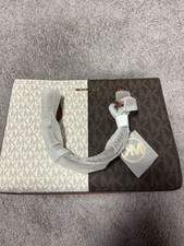 Michael Kors Medium Zip Satchel Top Handle Logo Brown/Beige Gold Hardware picture