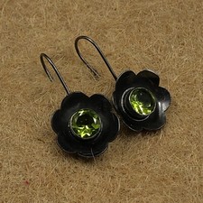 Peridot Gemstone Drop Earrings 925 Silver Handmade Jewelry 1.25