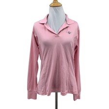 TuffRider Polo Shirt Womens M Medium Pink Tech Long Sleeve Side Slit Equestrian picture