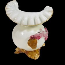 Antique Victorian Bohemian Harrach White Art Glass Vase Applied Leaves And Acorn picture