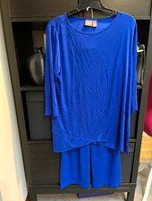 Travelers by Chico's Cobalt Blue 2pc Knit Set Round Neck 3/4 Sleeve Wide-Leg 2P picture
