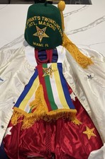 Vtg Masonic OES Prince Hall Uniform Lot: Green Fez Hat Case, HOJ Poncho, Jacket picture